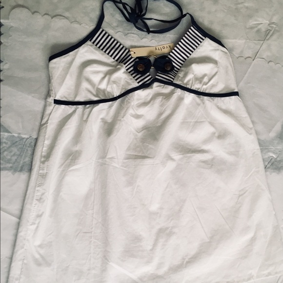 White & Navy spaghetti strap, halter, cotton top. Size Large. NWT - Picture 2 of 10
